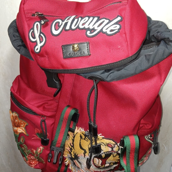 Gucci L'Aveugle Par Amour Tiger embroidered canvas techno backpack - Picture 10 of 10